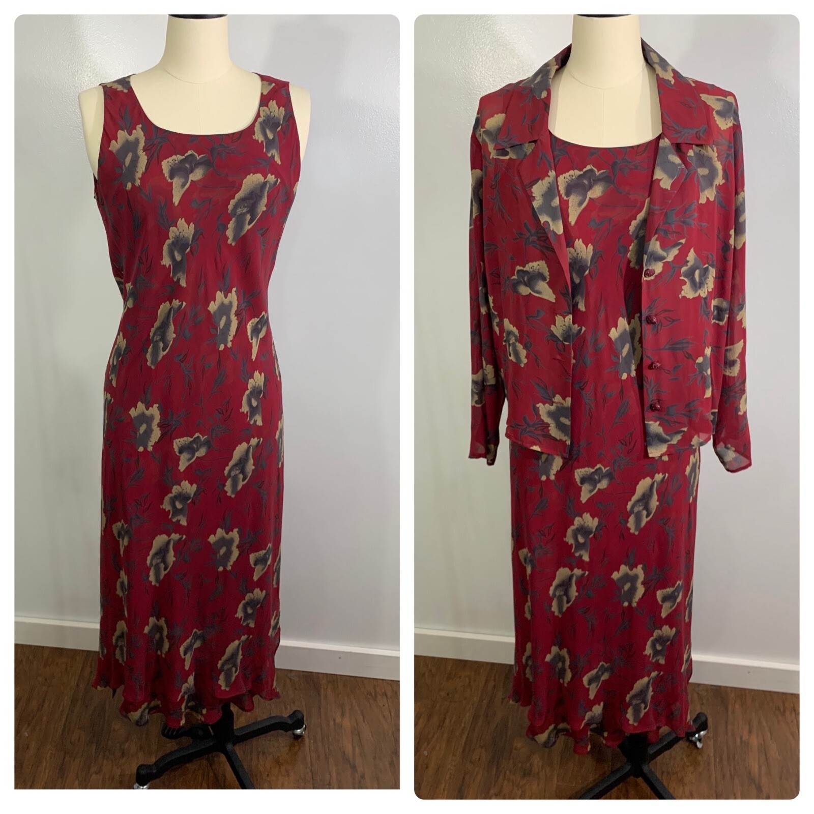Vintage Dress 100% Silk Set 1990s Small