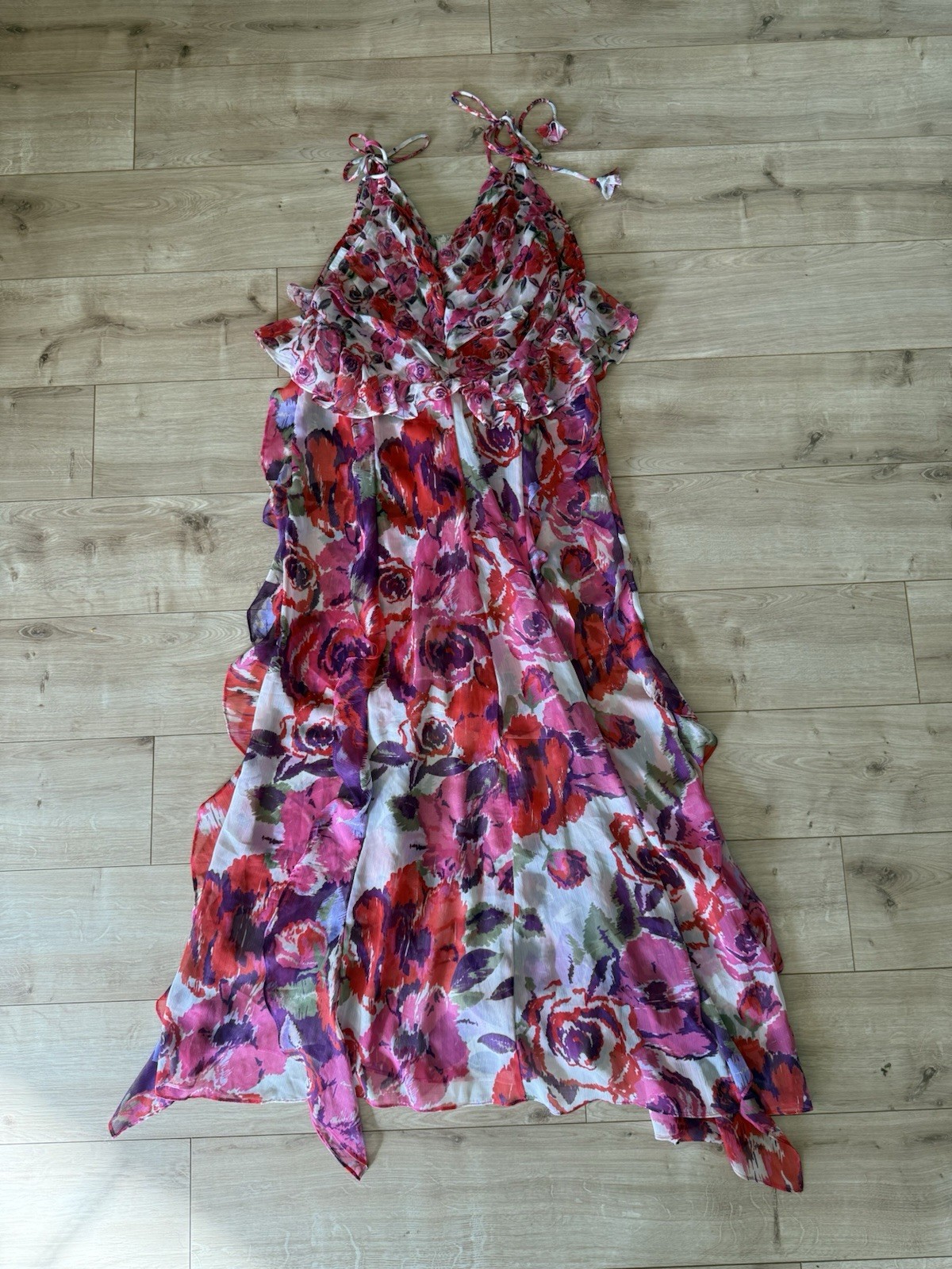 MISA Los Angeles Floral Ruffle Maxi Dress Size M Tie Shoulder NWOT