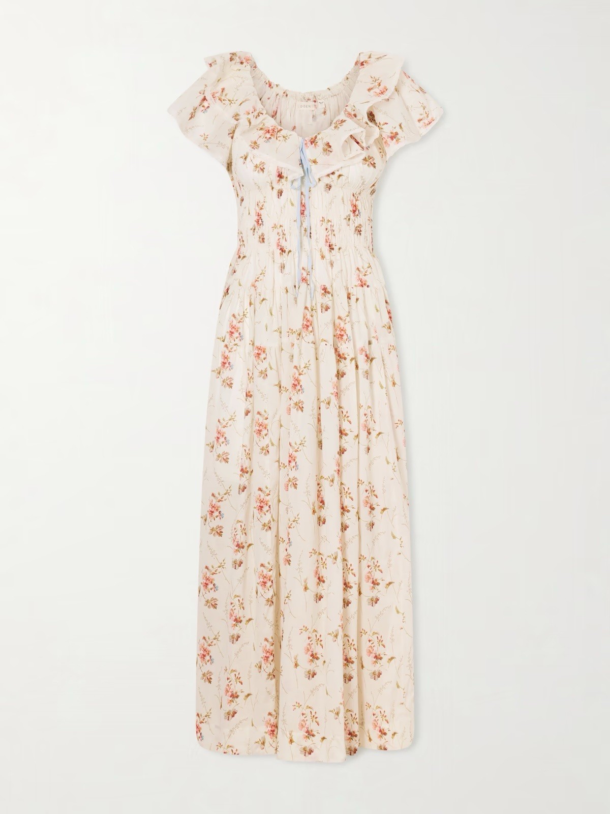 DÔEN Illiana lace-trimmed shirred floral-print organic cotton dress