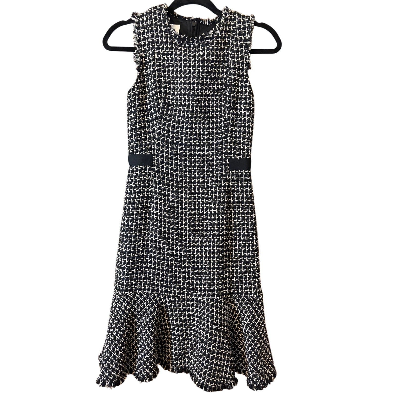 Akris punto Black & White Tweed Drop-Waist Flounce Dress NWT Size 2