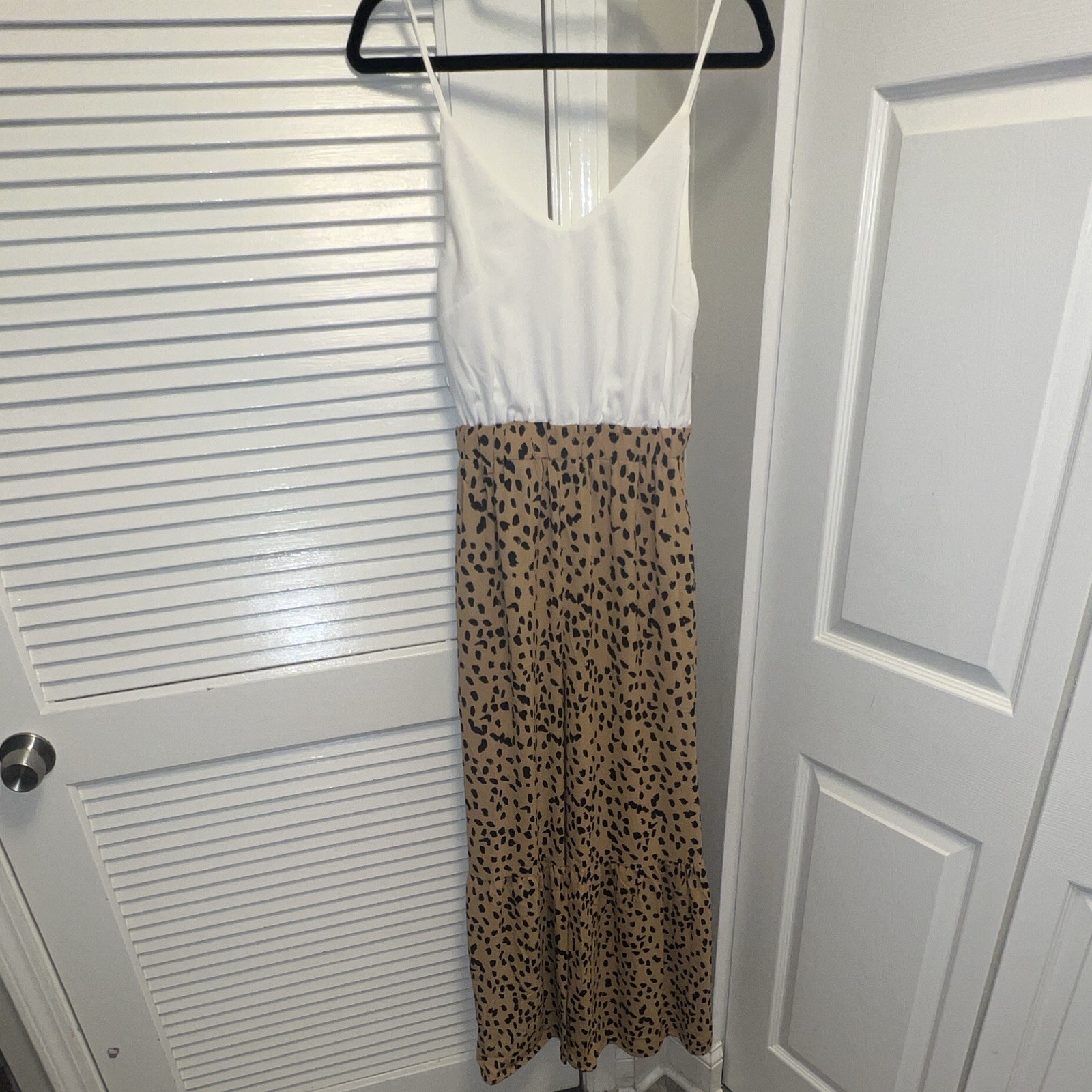 JULY Women’s S White/Brown Leopard Animal Print V-Neck Strappy Jumper