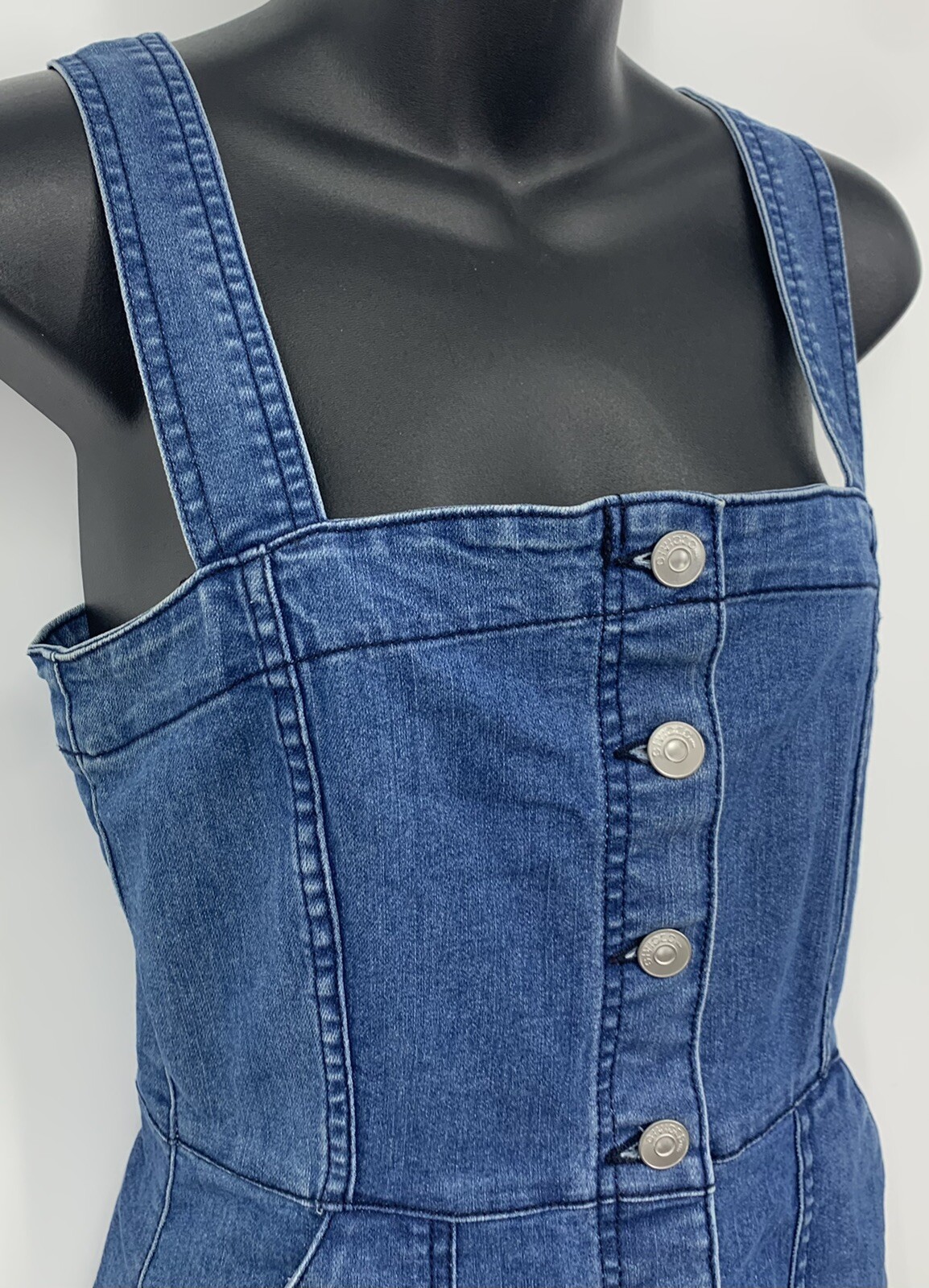 Divided Dress Size 6 Blue Denim Bodycon Square Neck Straps Stretch Womens B59