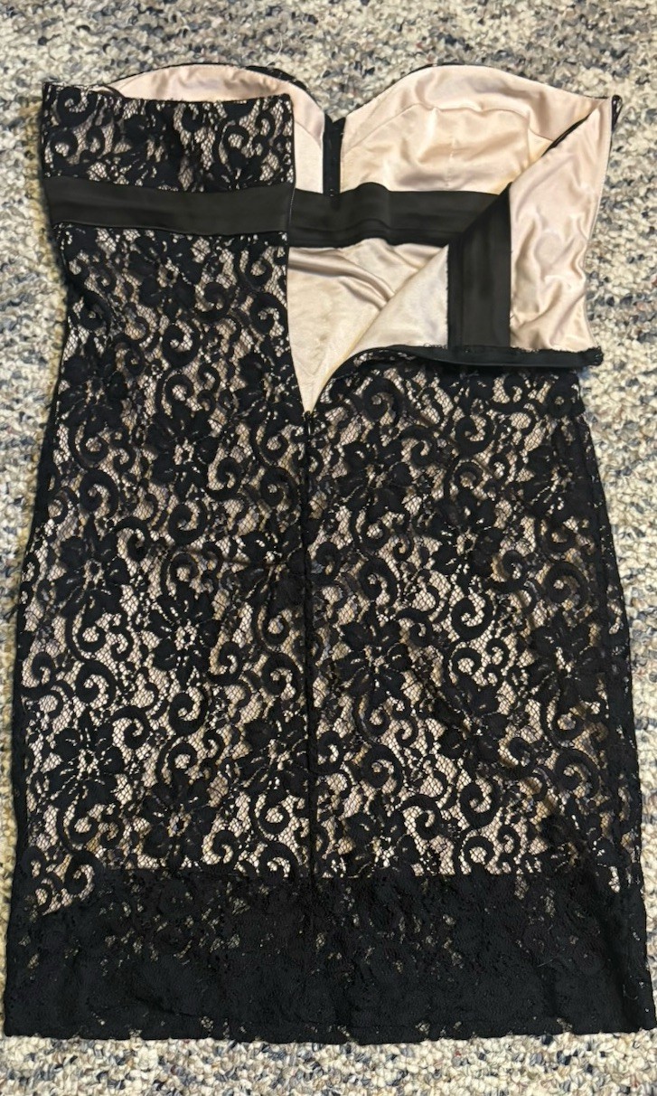 Arden B Y2K Black Lace Nude Bodycon Mini Cocktail Dress Size Large L