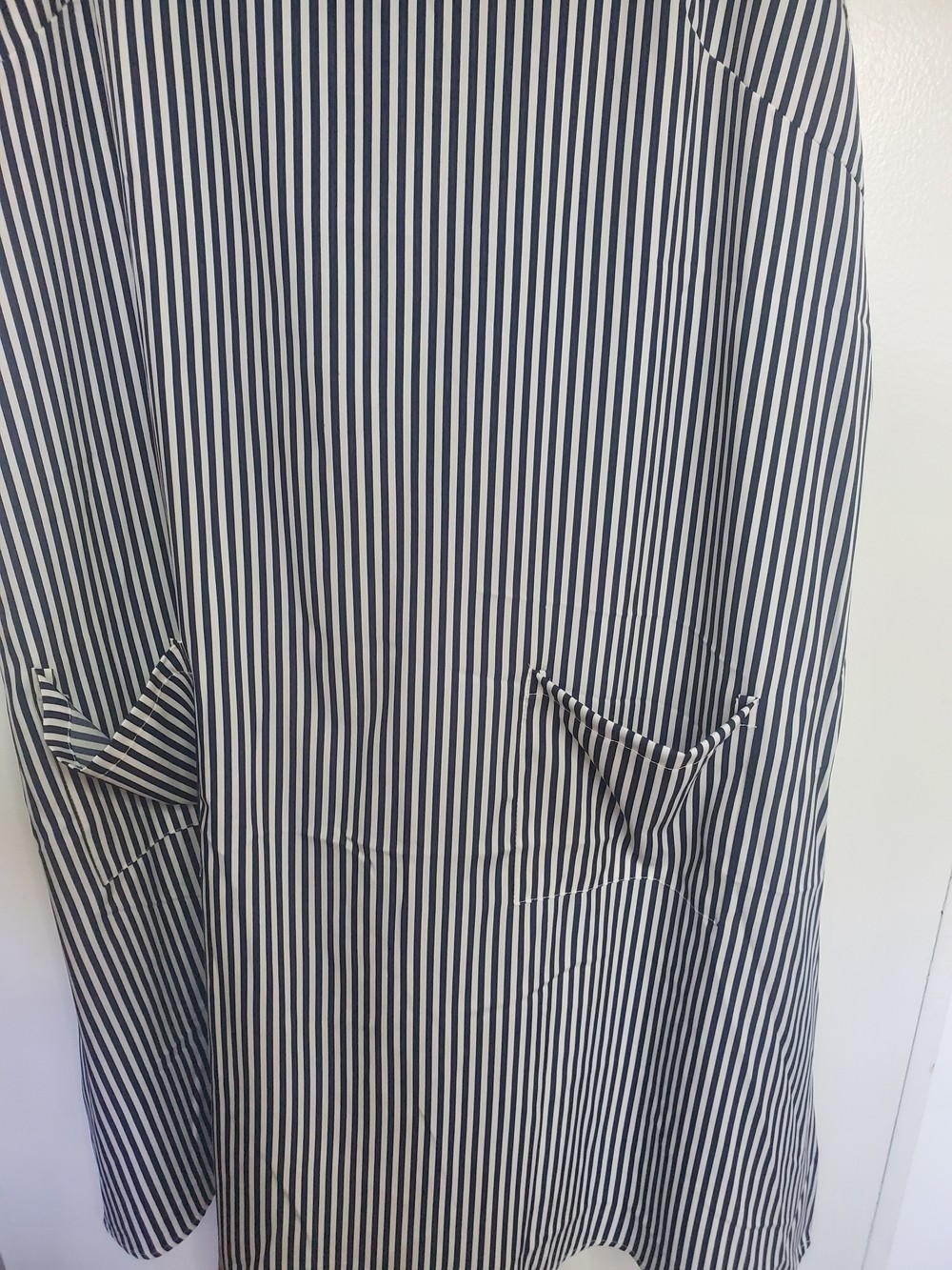 Source Unknown Blue & White Vertical Stripe Midi Dress with Ring Detail