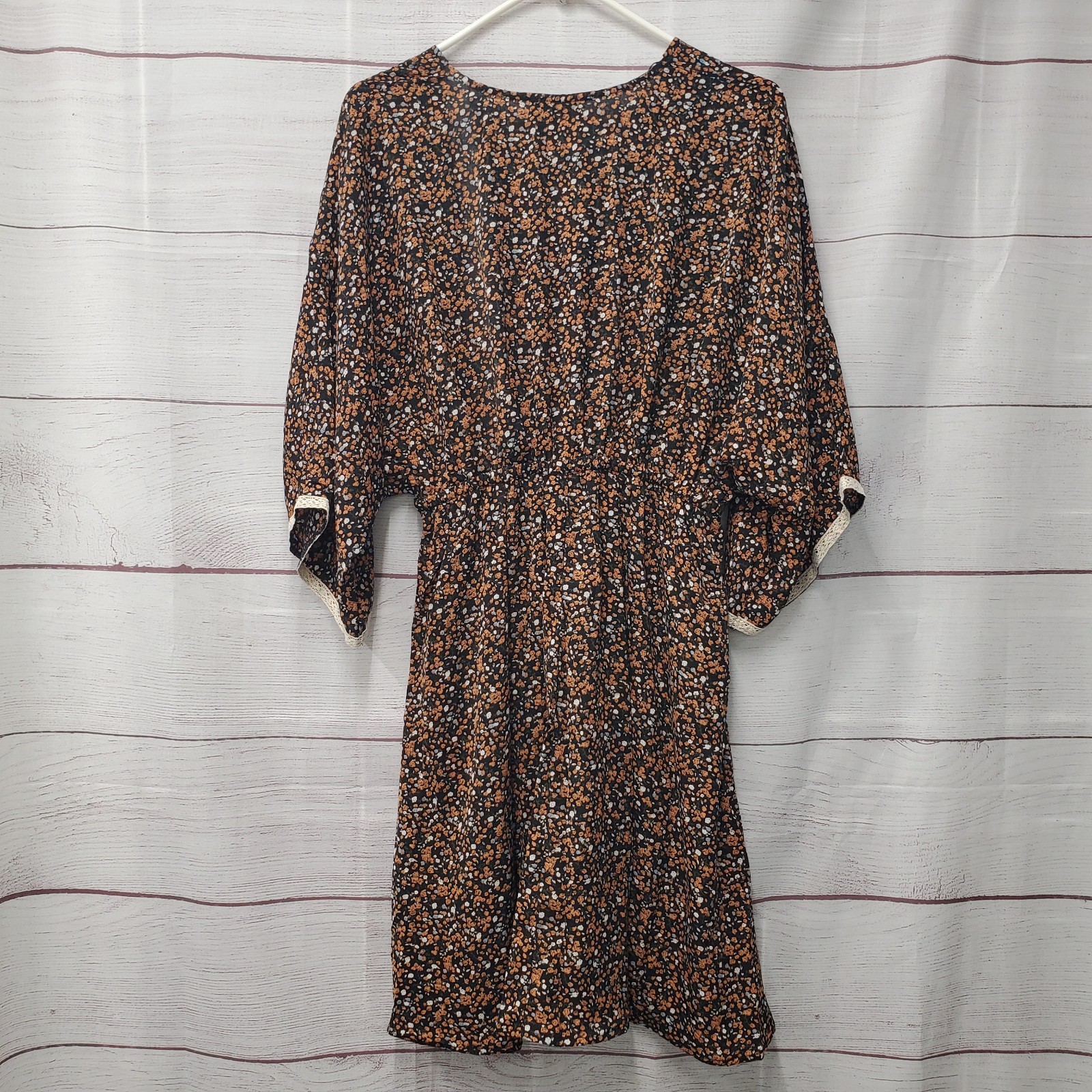 GiGiO Micro Floral Dress Size Small Dolman Sleeve Elastic Waist