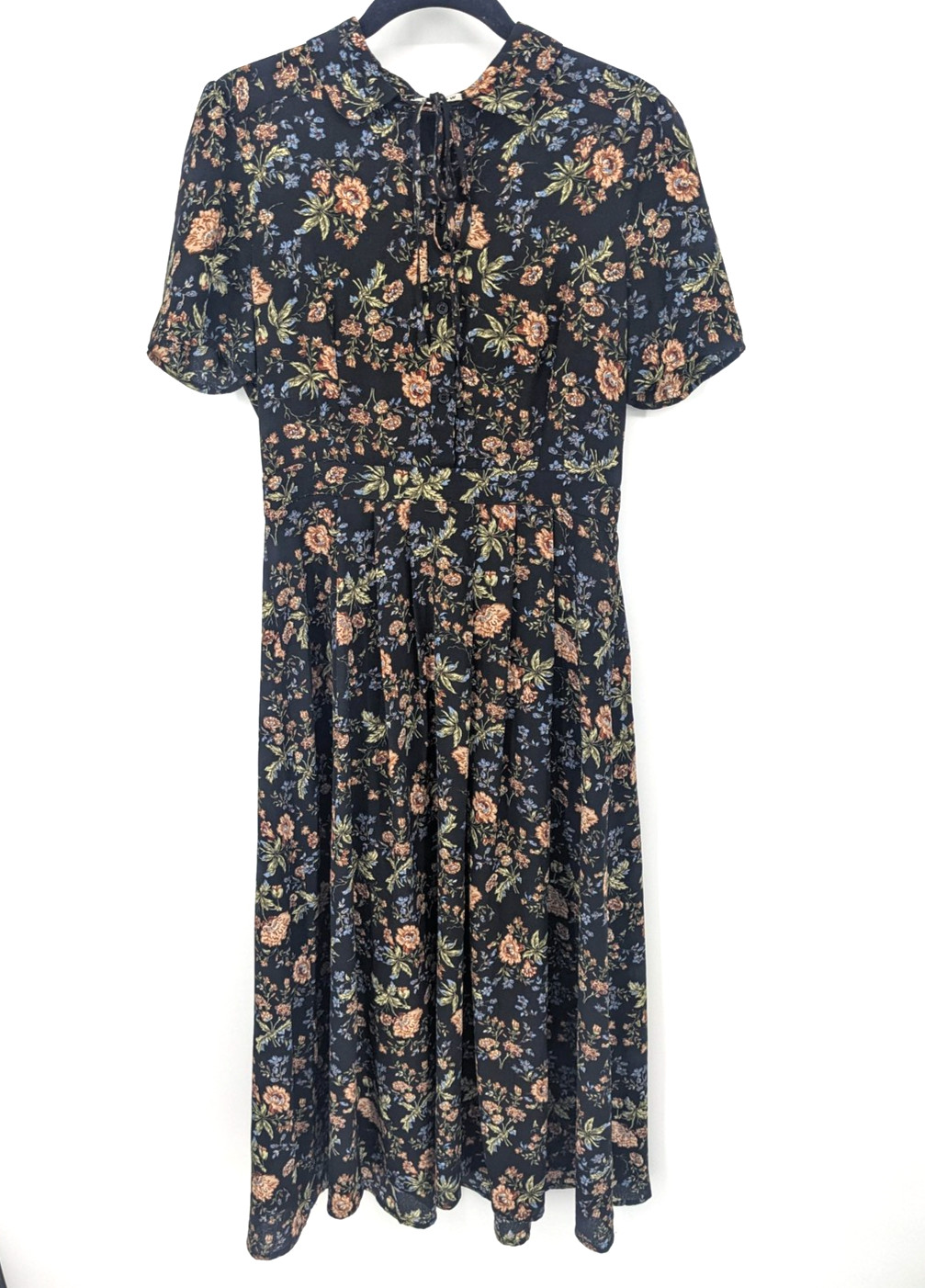 Farrow Dress Womens Medium Black Floral Short Sleeve Midi Retro Cottagecore Boho