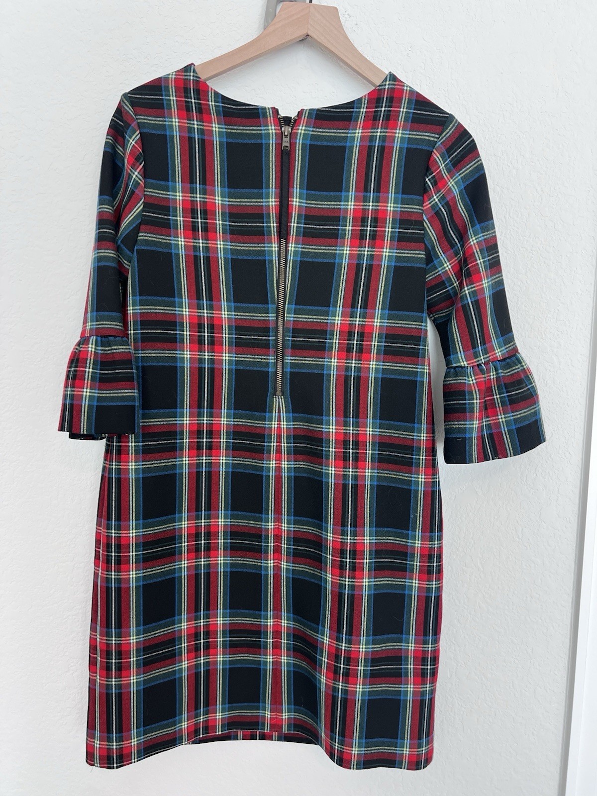 Vineyard Vines Plaid Shift Dress Lined 3/4 Bell Sleeve Back Zip Size 0