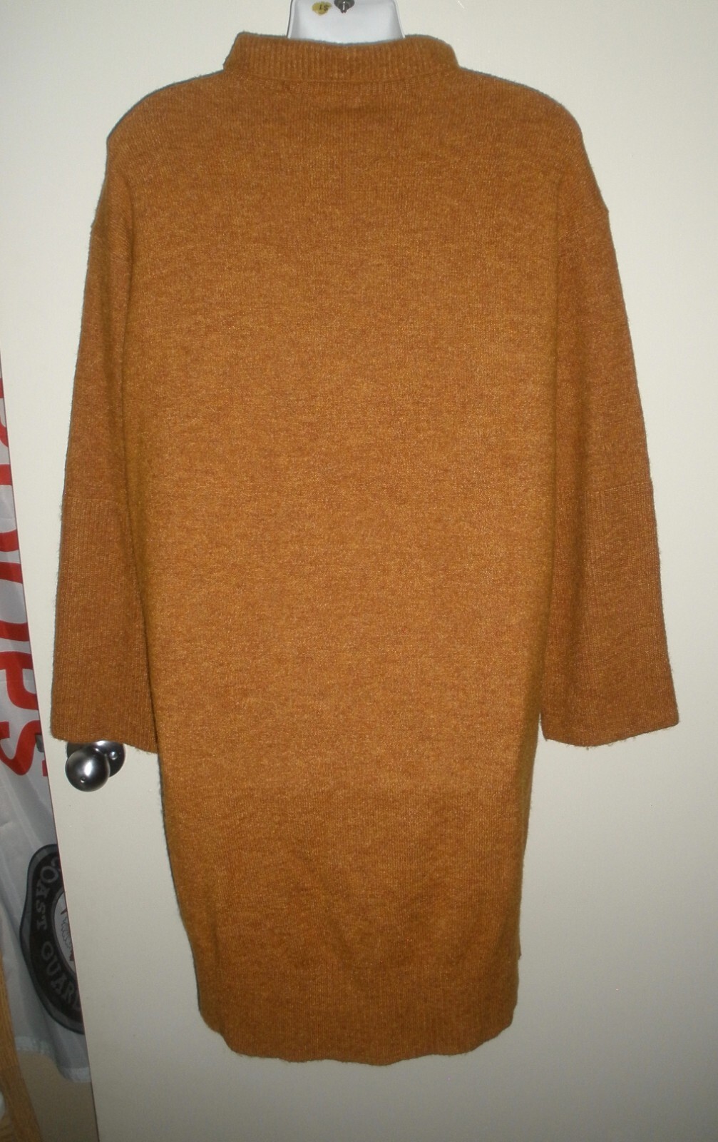 #1144 Sweater Pullover Dress Turtleneck S Dark Orange Yellow Soft Stretch