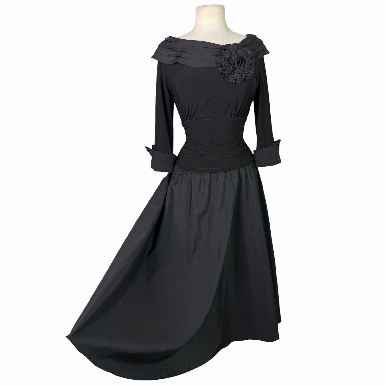 Jessica Howard Retro Portrait Collar Black Taffeta Swing Cocktail Dress M 8
