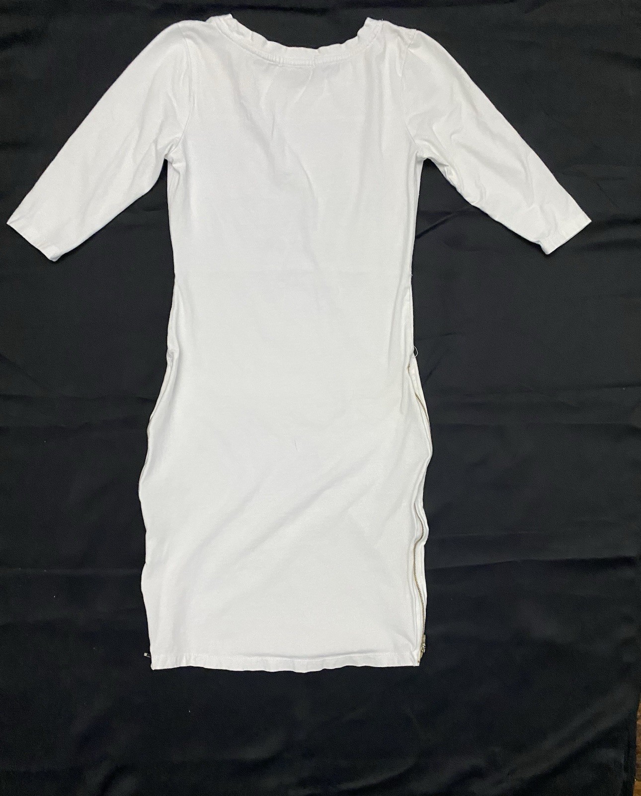 REDFOX Womens S White Solid Stretch Bodycon Midi Round Neck 3/4 Zip Logo