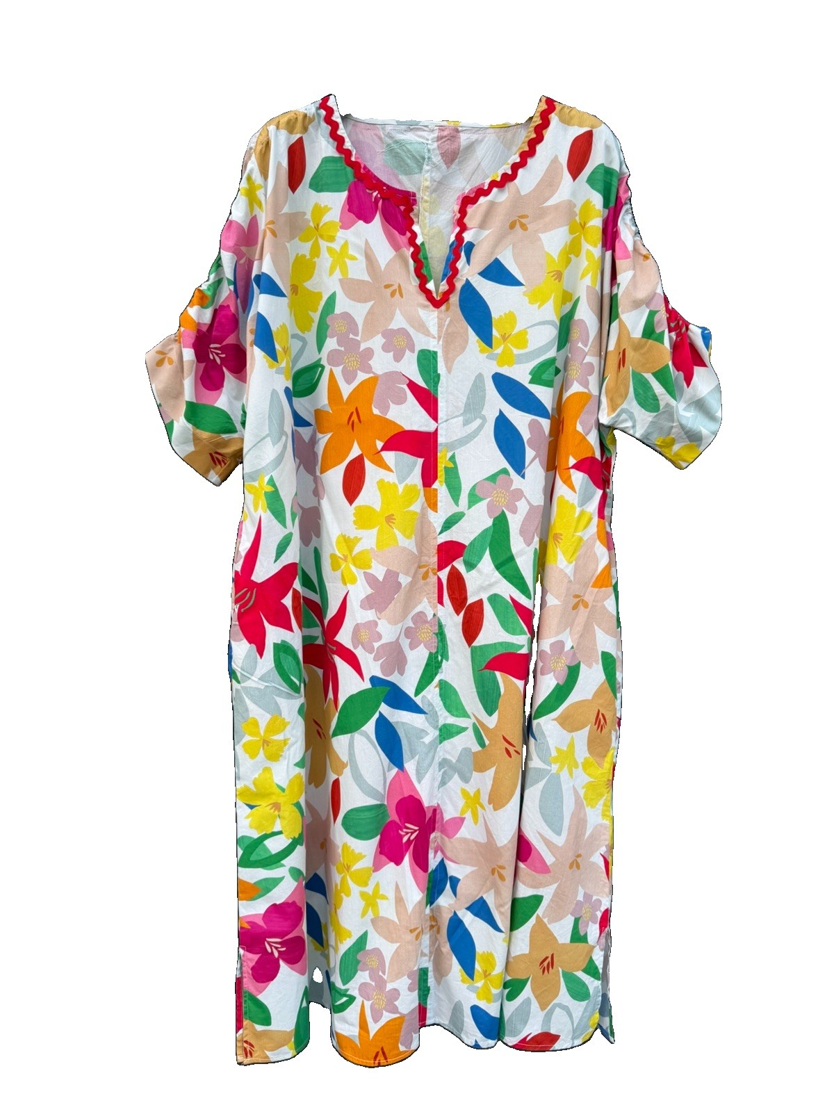 Marina Rinaldi Floral Print Cotton Maxi Dress Size 22 Colorful Tropical