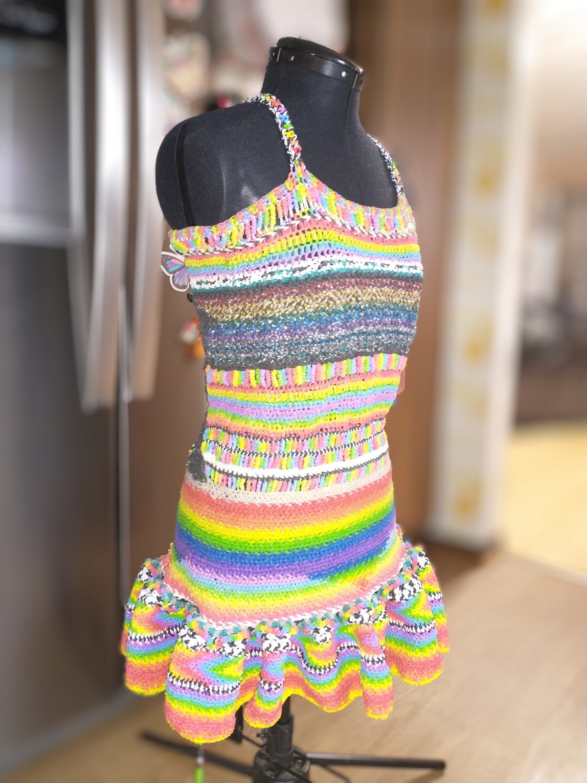 rubber band dress, hand made with loom rubber bands, rainbow, size 2 – 12
