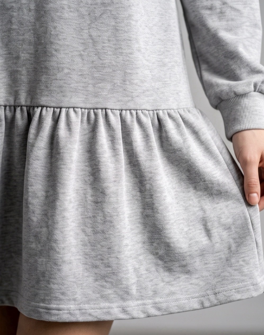 Gray Sweatshirt Dress Crewneck Ruffle Peplum Hem Long Sleeve Womens Medium NWOT