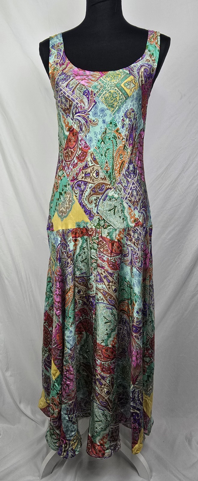 Sundance Silk Patchwork Boho Festive Women’s Sleeveless Maxi Dress sz S