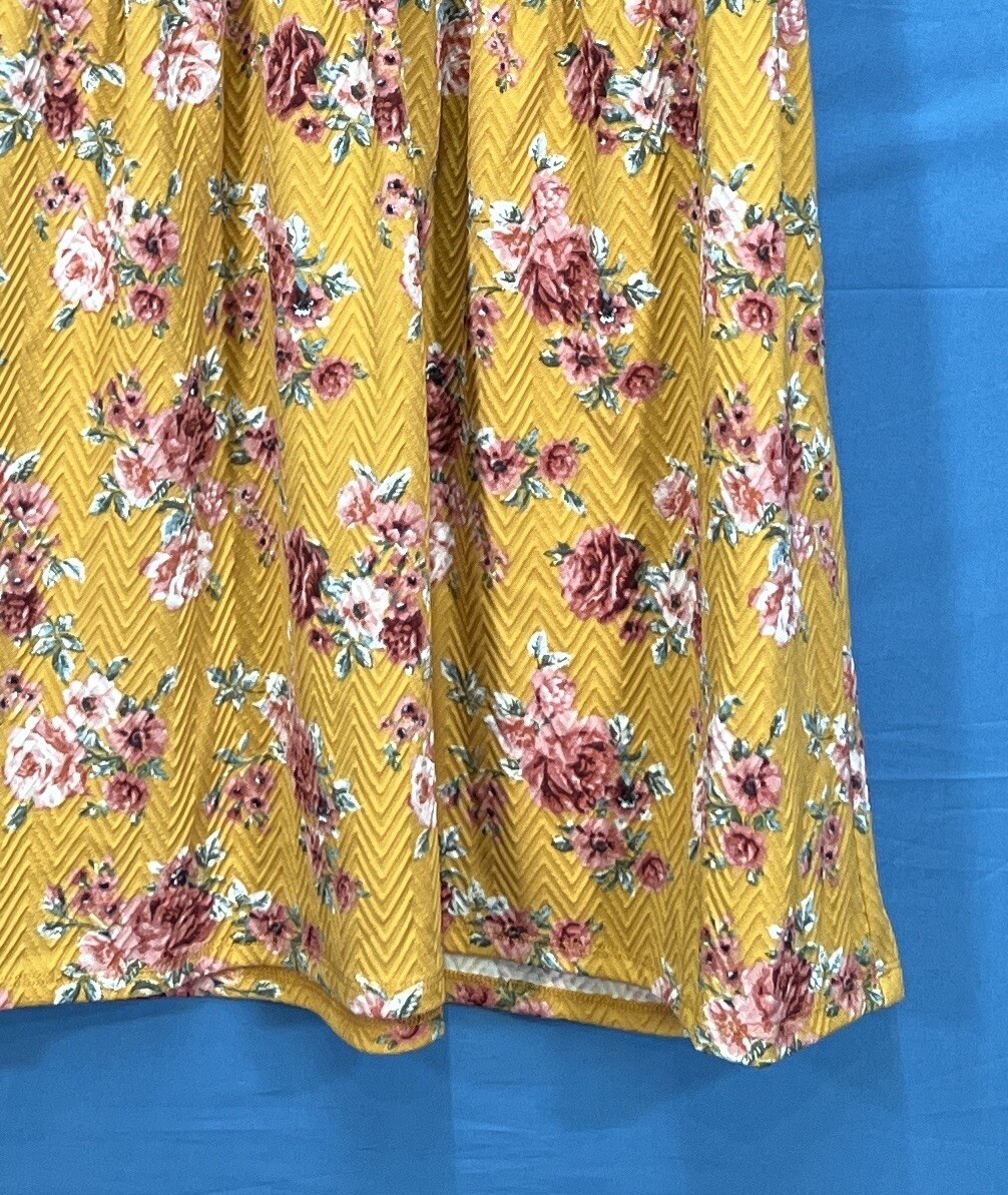 Nwt XHILARATION Yellow Gold FLORAL Textured Knit RUFFLED Zip-Back SKATER DRESS S