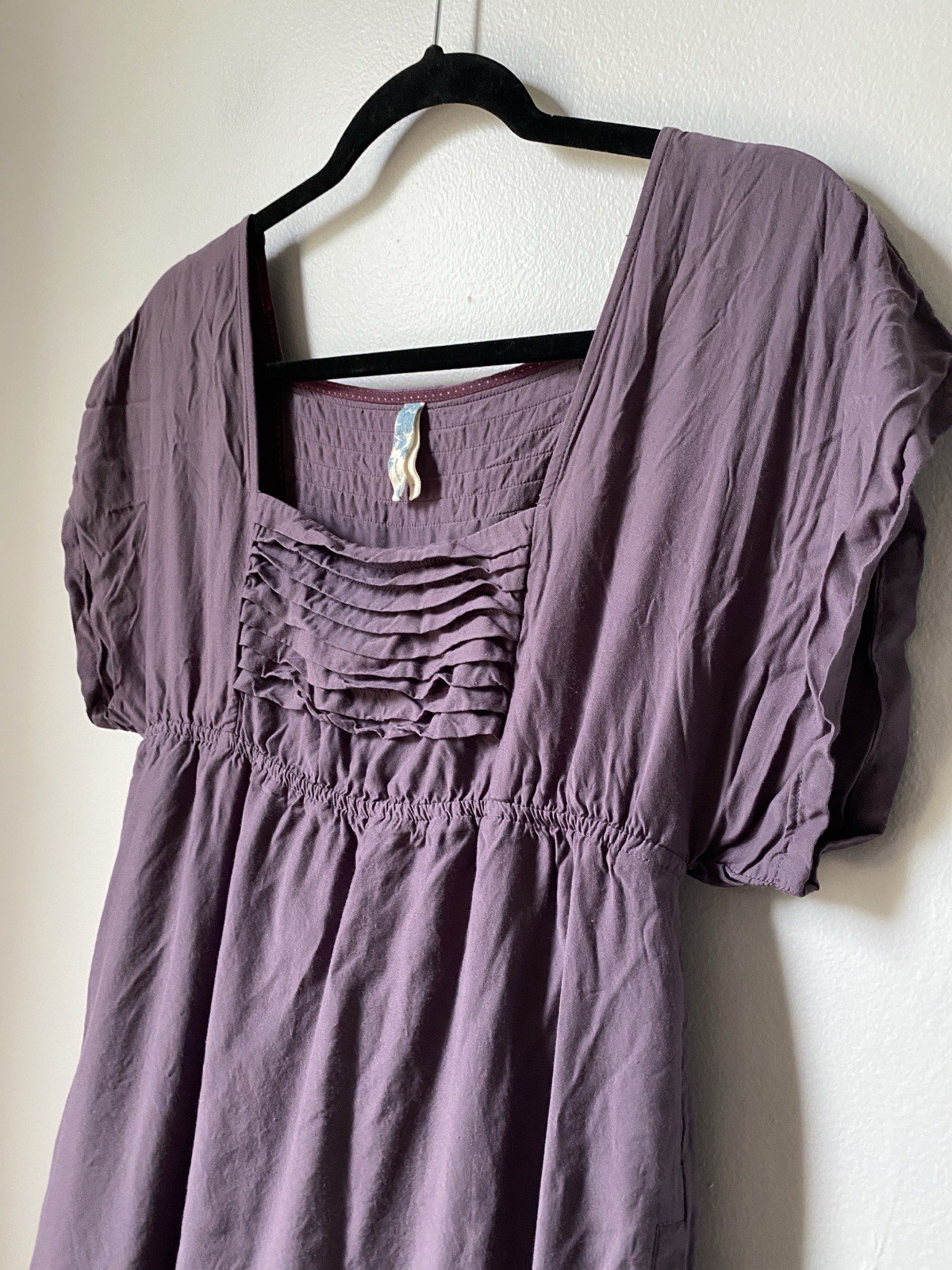 Maeve Plum Solid Square Neck Puff Short Sleeve Ruffle A-Line Dress M