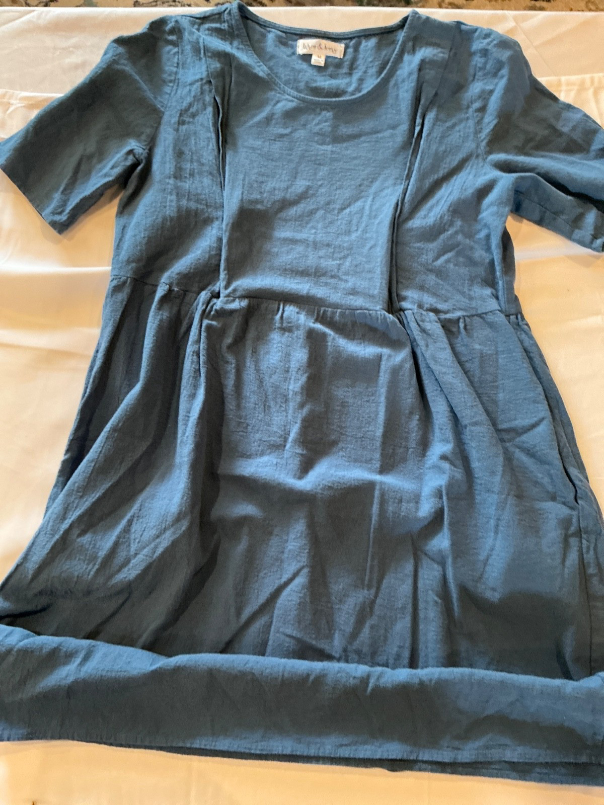 Wren And Ivory Cotton Midi Dress Size M blue Modest Neutral Minimalist