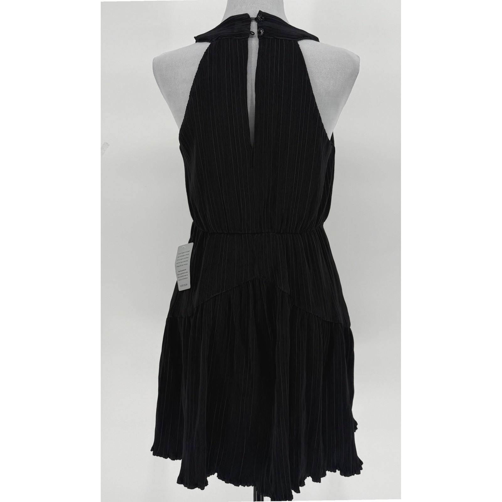 CIEBON Black Pleated Bias Cut Ruffle Mini Dress Size S NWT