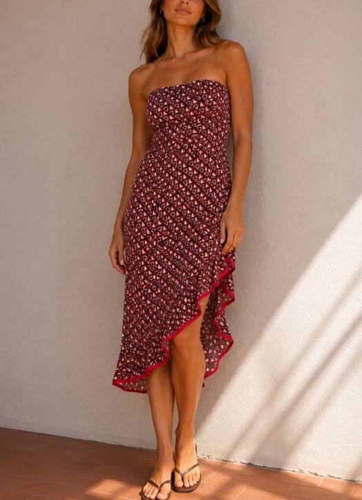 My Michelle Dress Strapless Asymmetrical Black Pink Red Heart Tube Top Y2K Small