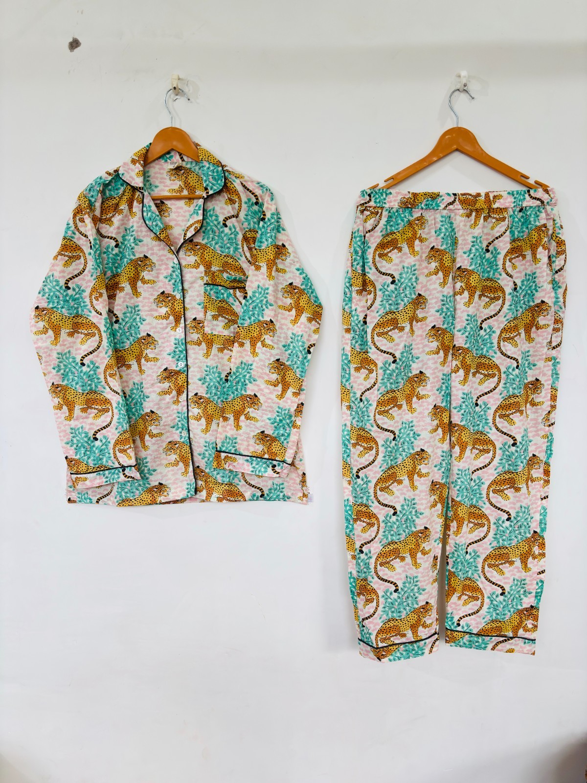 Tiger Print Cotton Pajama Set:Summer Loungewear night wear for woman’s giftitem