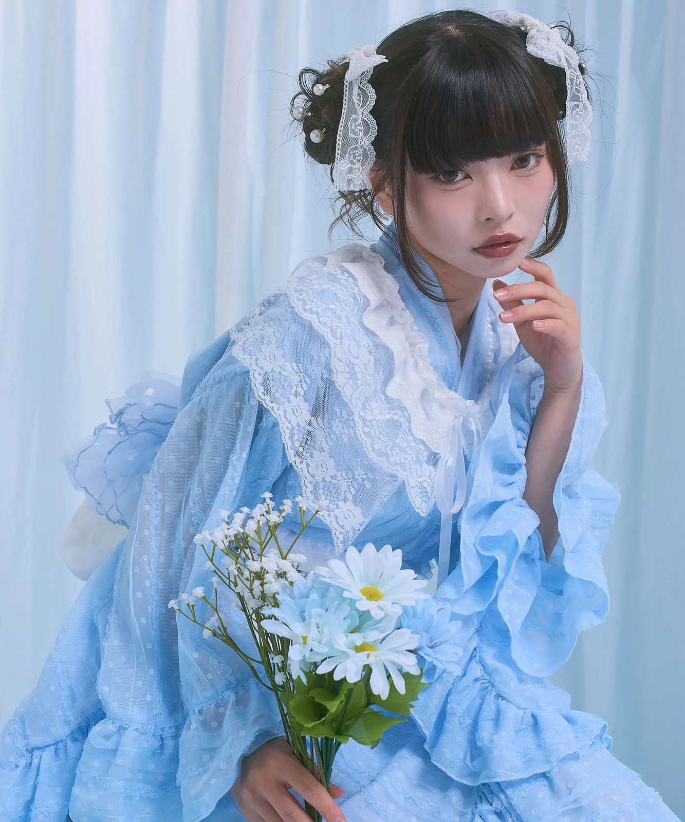 BULK Buy Dot Tulle Lace Ruffle Mermaid Yukata 3pc Set Large Sizes Jirai New