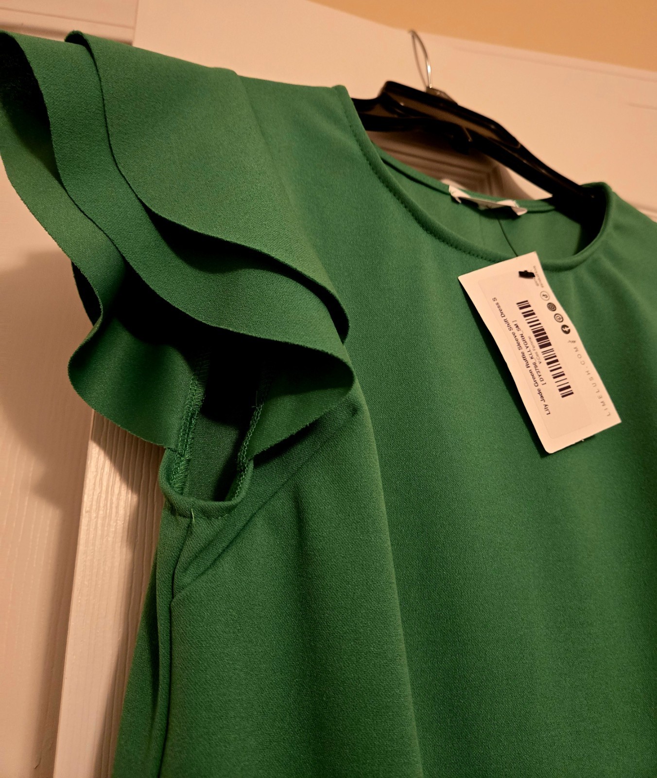 Limelush Boutique Women’s Green Solid Ruffle Flutter Sleeve A-Line Dress S