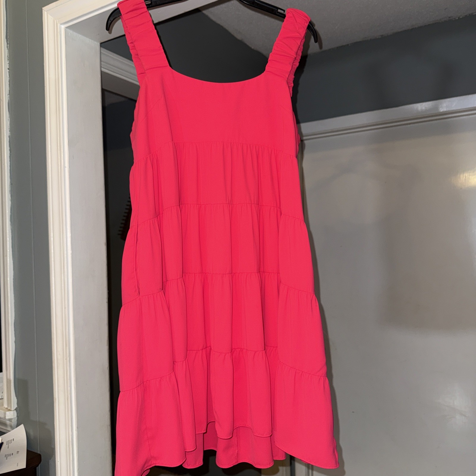 Amanda Uprichard New York Dress Women’s Tiered Mini Ruched Strap Hot Pink Coral