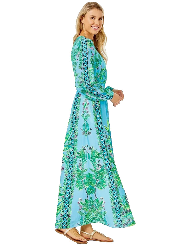 LILLY PULITZER SIZE 8 CHYANNA MAXI DRESS *BAMBOO FOREST* PORTO BLUE🦄