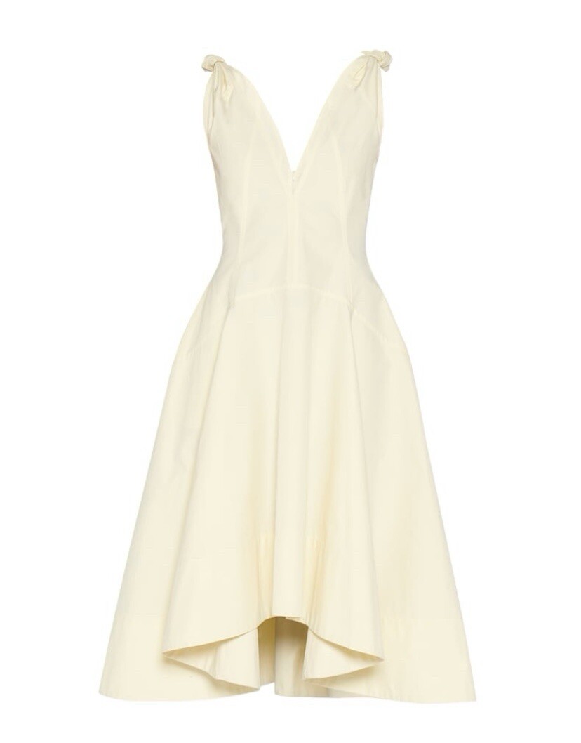 BOTTEGA VENETA Plunging Knot Shoulder Midi Canvas Dress Size 38 $3100
