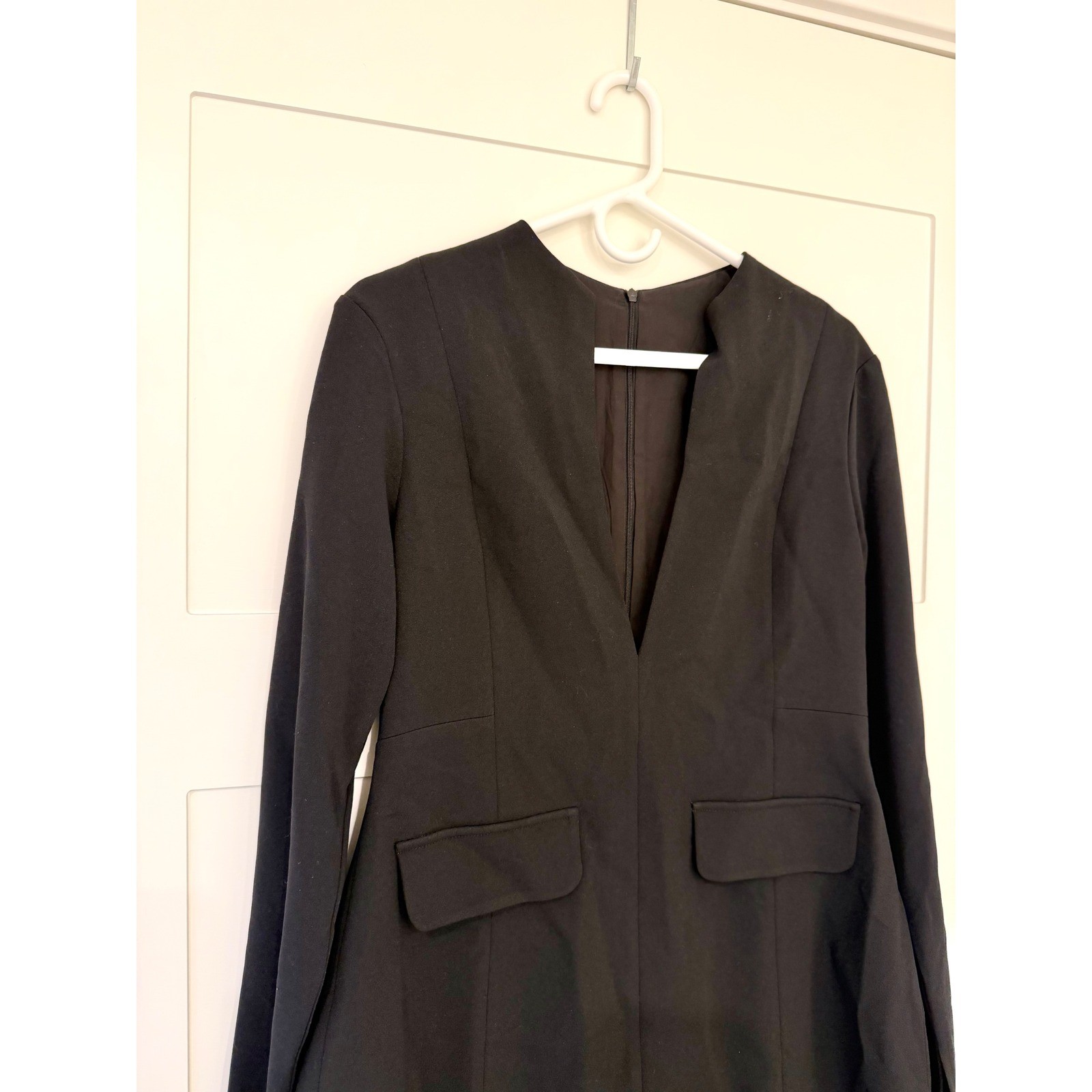 LuFeng Womens Black Deep V-Neck Blazer Dress Long Sleeve Size L NWT