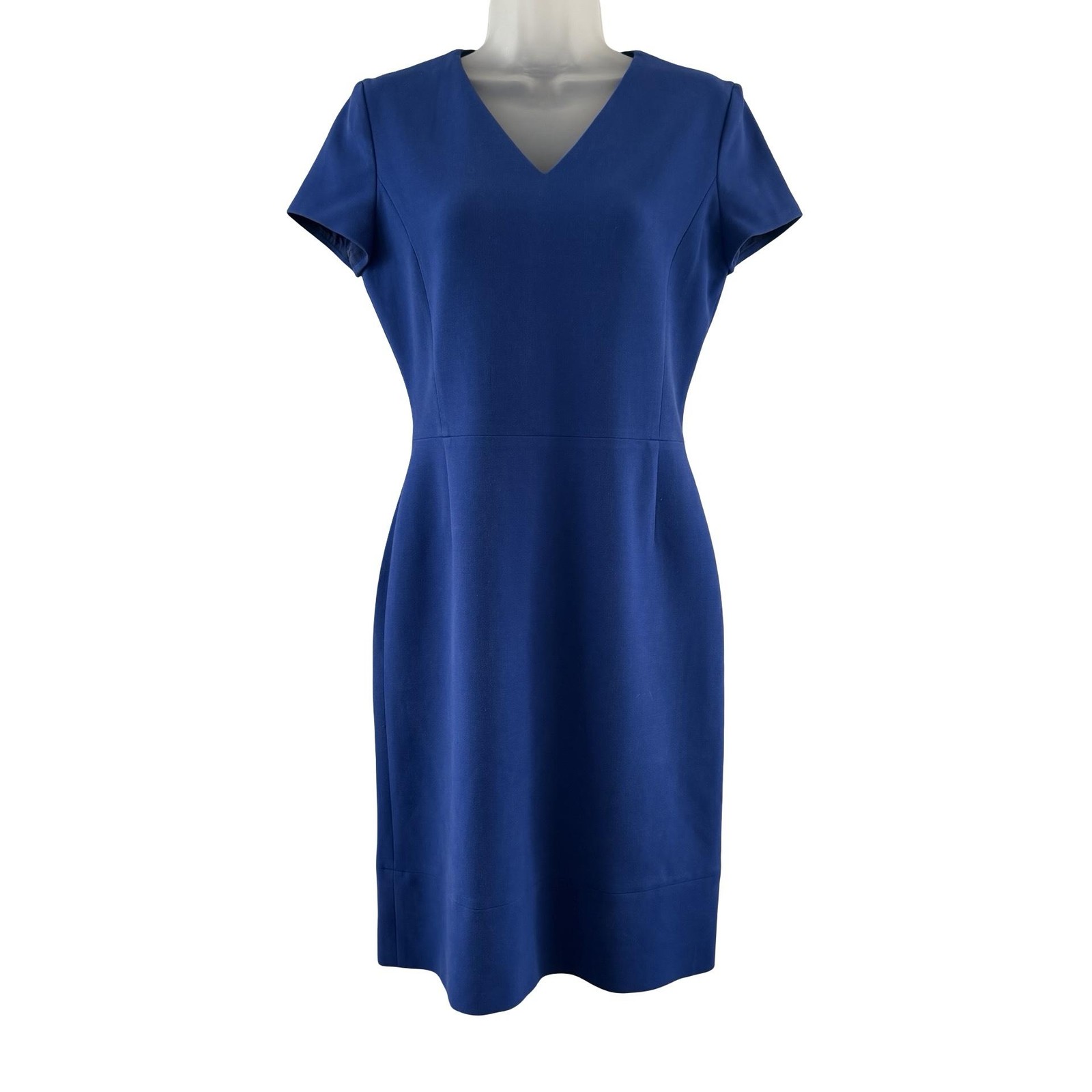 BOSS Hugo Boss Dress Womens 4 Blue V Neck Sheath Short Sleeve Career Workwear