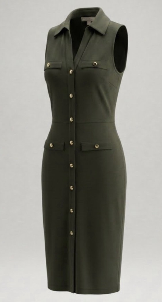 Michael Kors Olive Green Sleeveless Button-Down Dress – Size XS