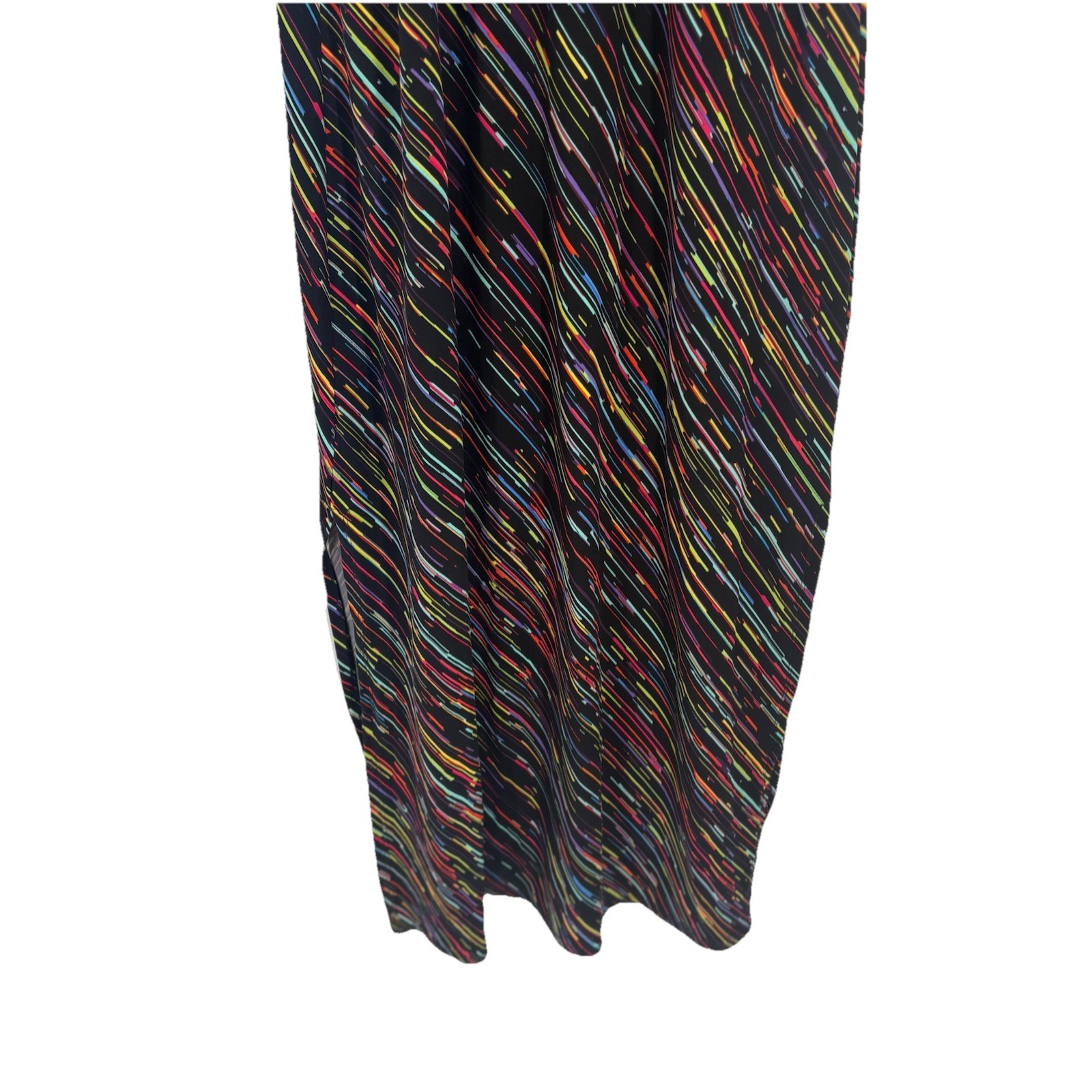 Absolutely Love It Womens Maxi Dress 2X Black Rainbow Stripe Stretch Side Slits