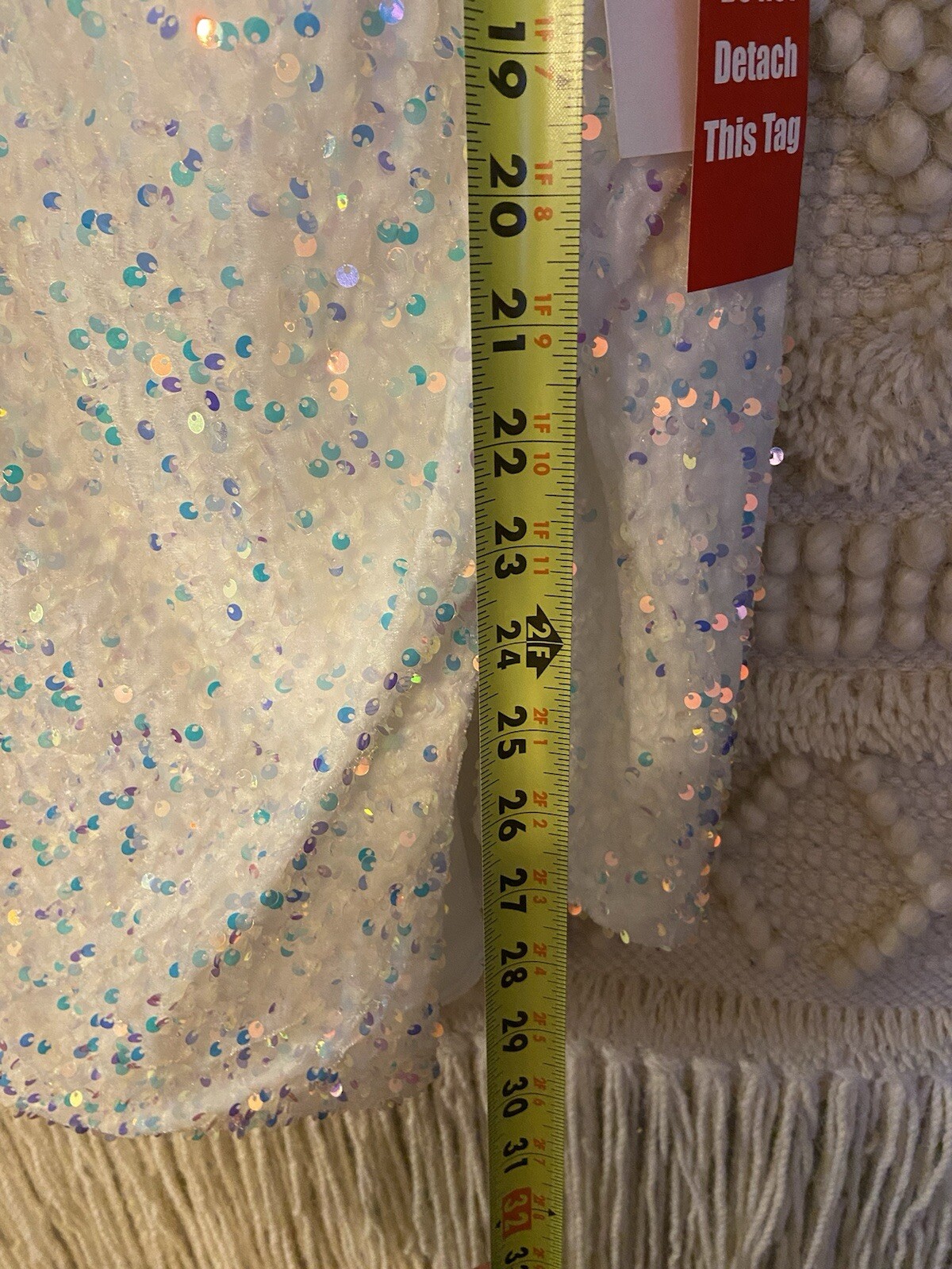 Crystal Doll White Sequence Crystal Party Mini Dress Short Size: Large Leg Slit