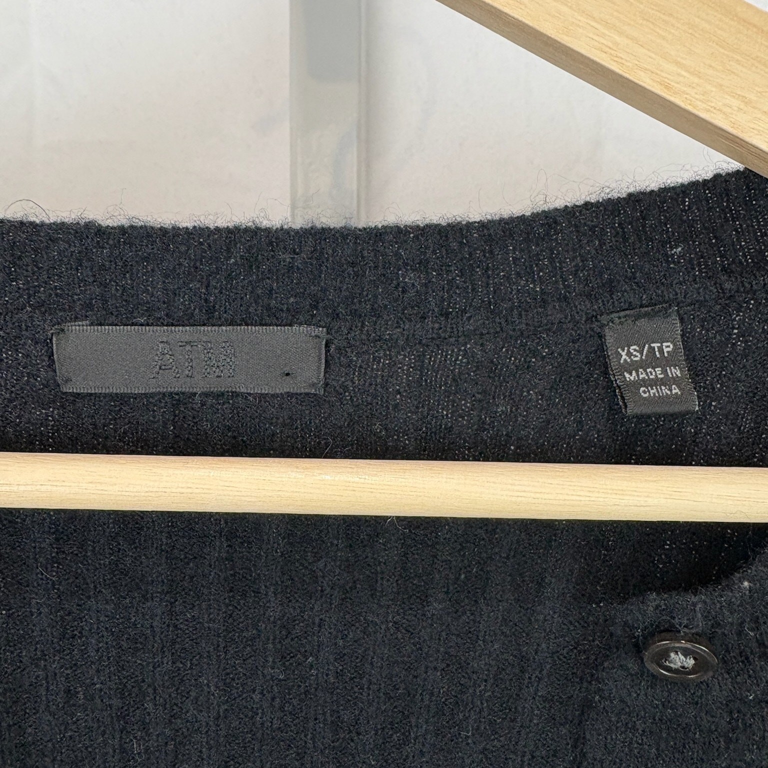 ATM Size XS Wide Ribbed Henley Midi Dress Long Sleeve Wool Cashmere Blend Black
