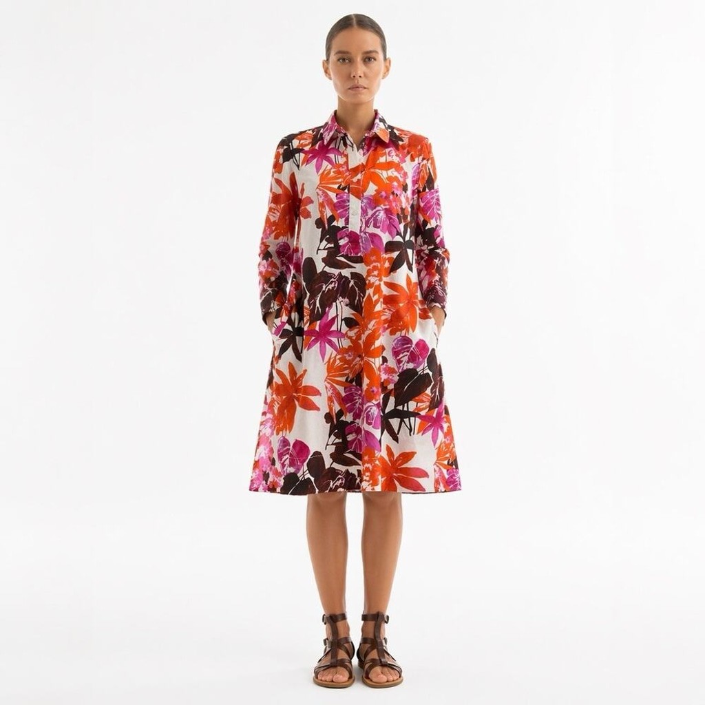 Sara Roka Floral Jackie Classic Shift Shirt Dress Made In Italy 42 US L
