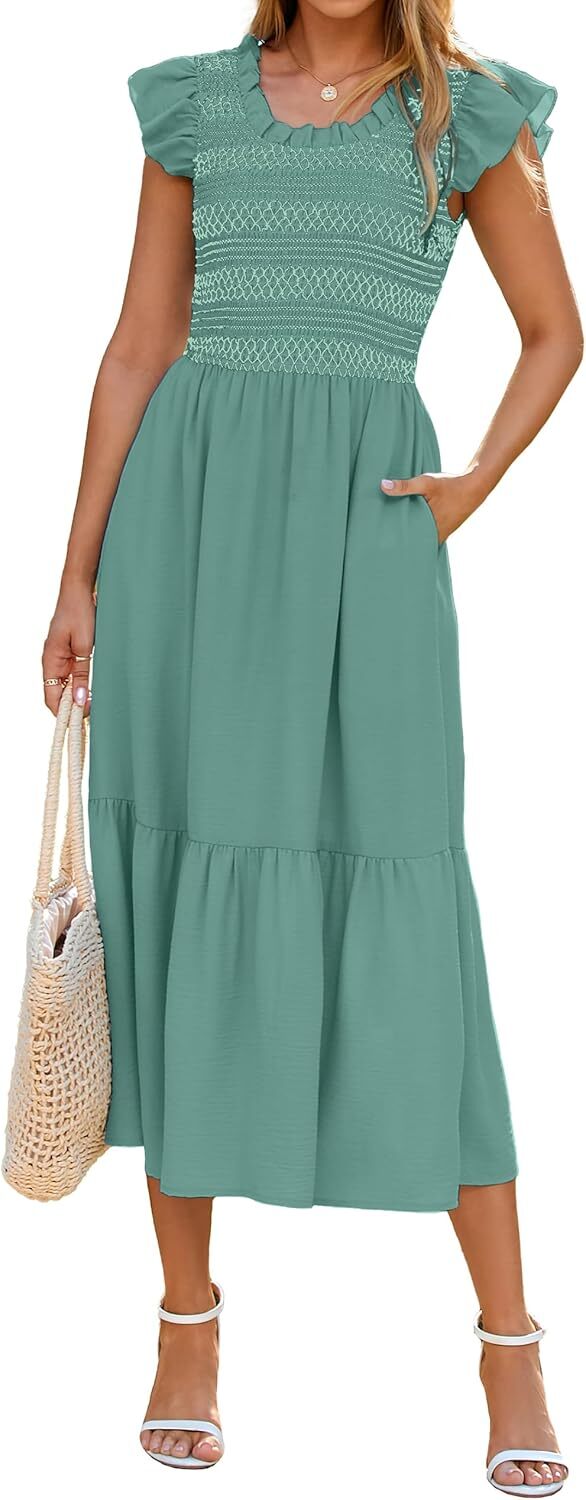 Womens Boho Maxi Dress Summer Casual Flowy A Line Tiered Sundress with Pockets