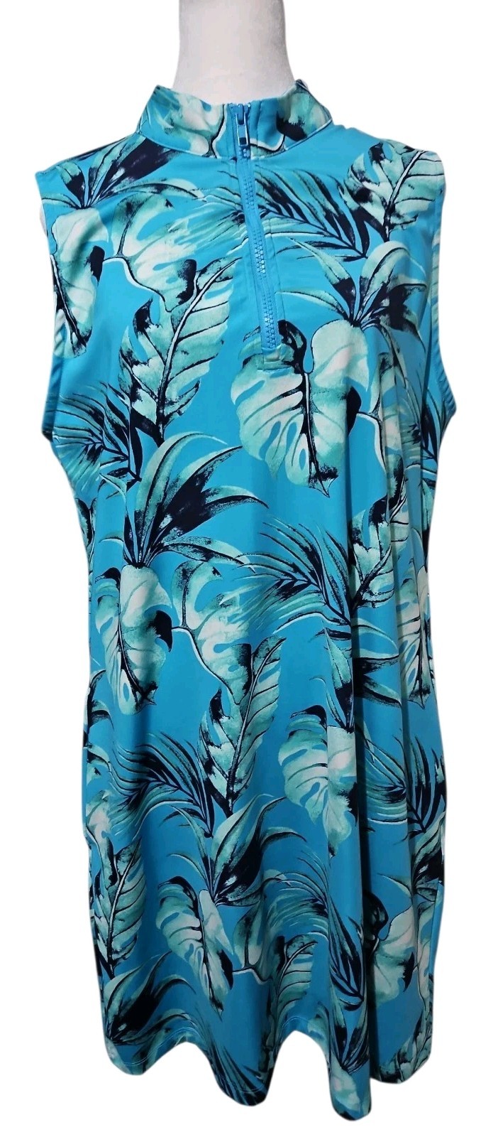 Tommy Bahama Golf Dress XL Floral Leaf Turquoise Tennis Pickleball Pockets Zip