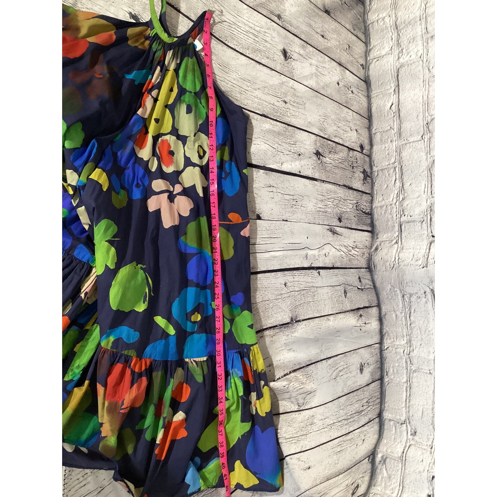Whit Two Anthropologie Floral Halter Tiered Midi Dress Navy Blue Multi XSP