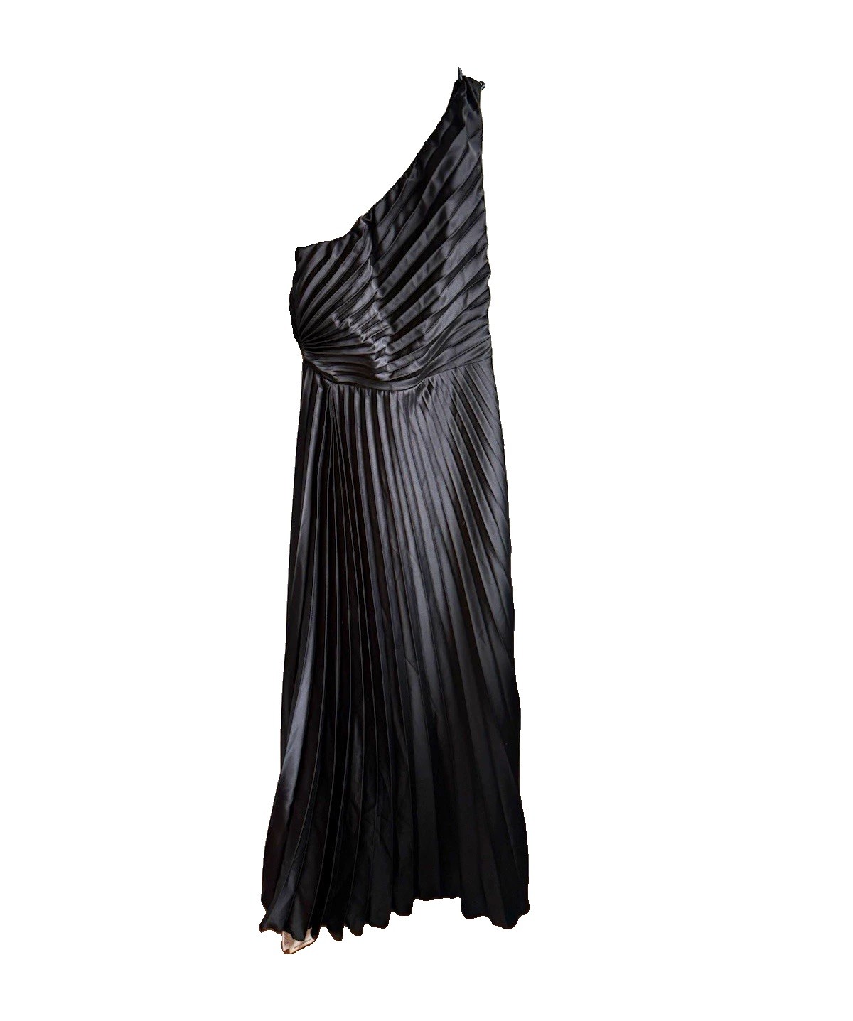 Abercrombie & Fitch Women’s S Black Solid Satin One-Shoulder Pleated Midi Dress