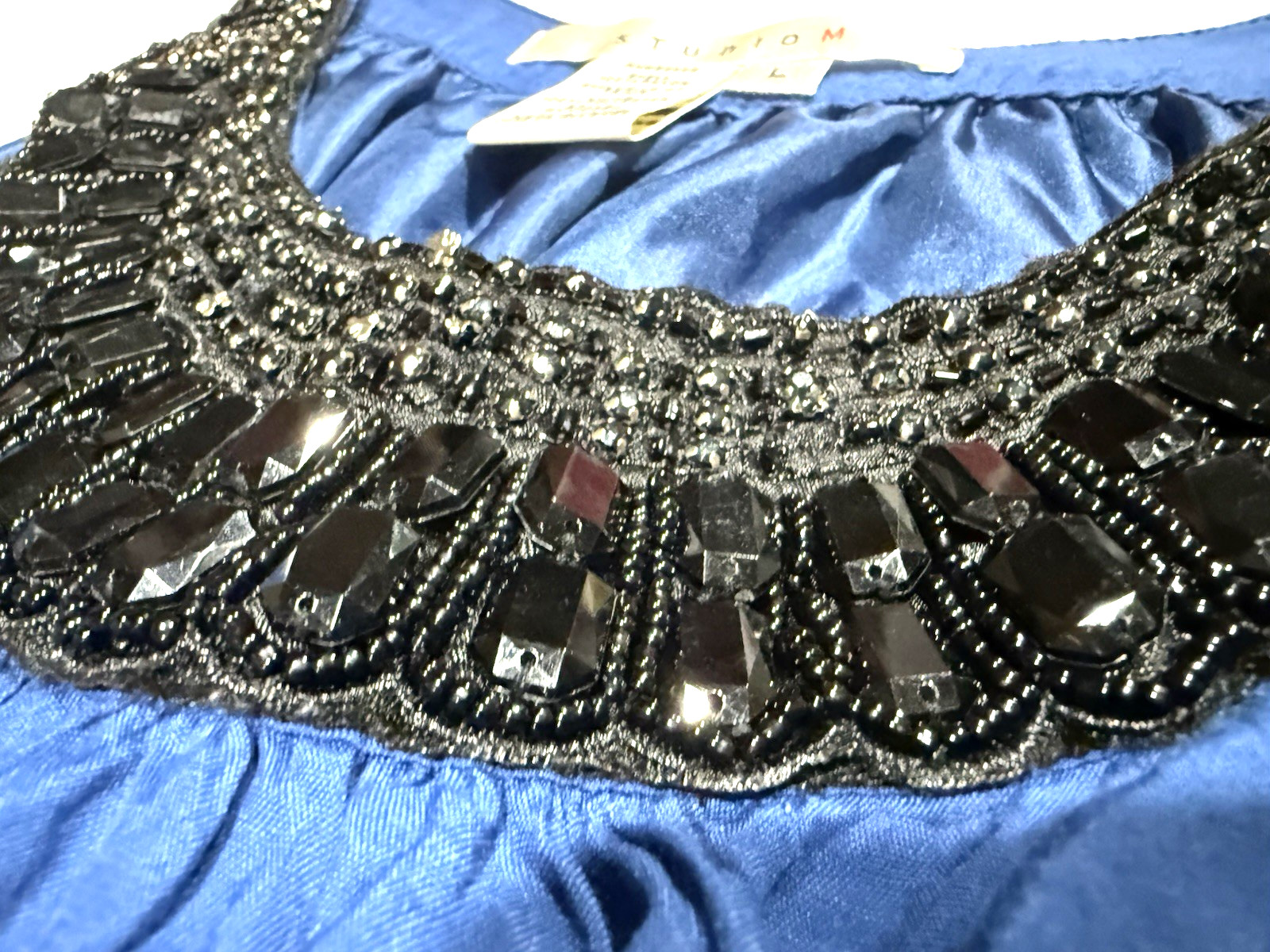 Studio M Knee Length Dress Beaded Stretch Waist Pleats Size L Festival Wedding