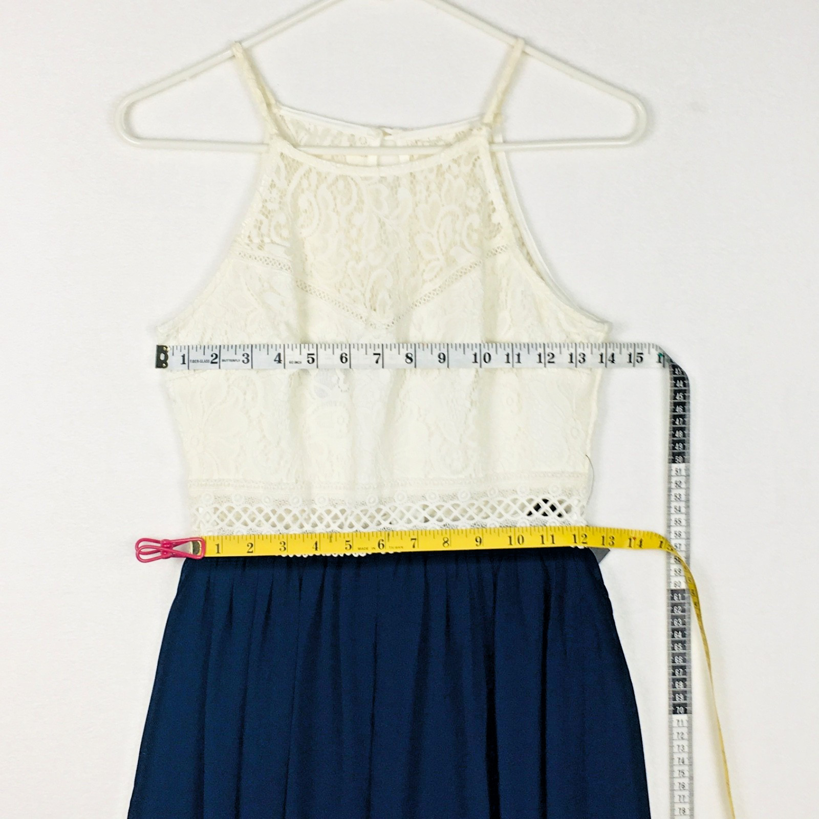 By & By Sleeveless Dress Juniors 7 Lined Navy Blue and Ivory Lace NEW