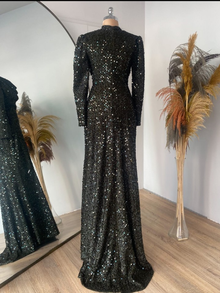 BNWT Lavienza Long Sequin Maxi Dress Ball Gown In Dark Olive Green Size UK 12