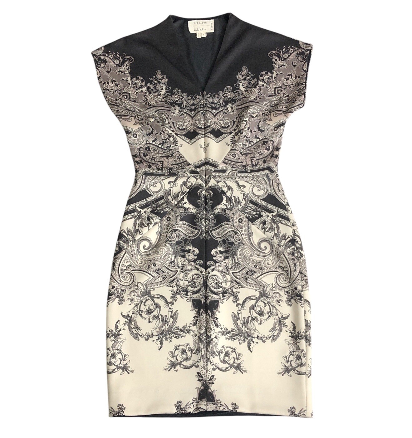 Artelier Nicole Miller Dress Womens 2 Brown Baroque Front Zip Body Con Sheath