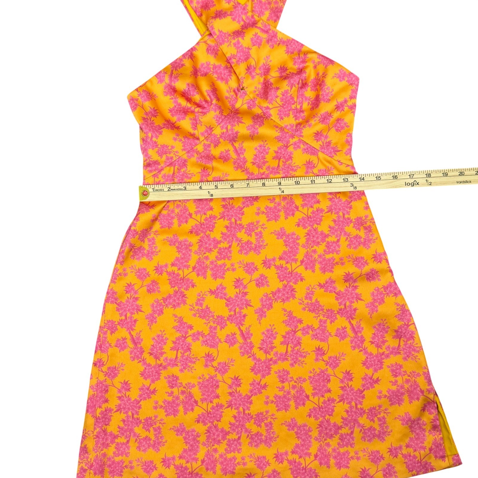 Slate & Willow Yellow Pink Floral Halter Mini Dress Small Tropical Side Slit
