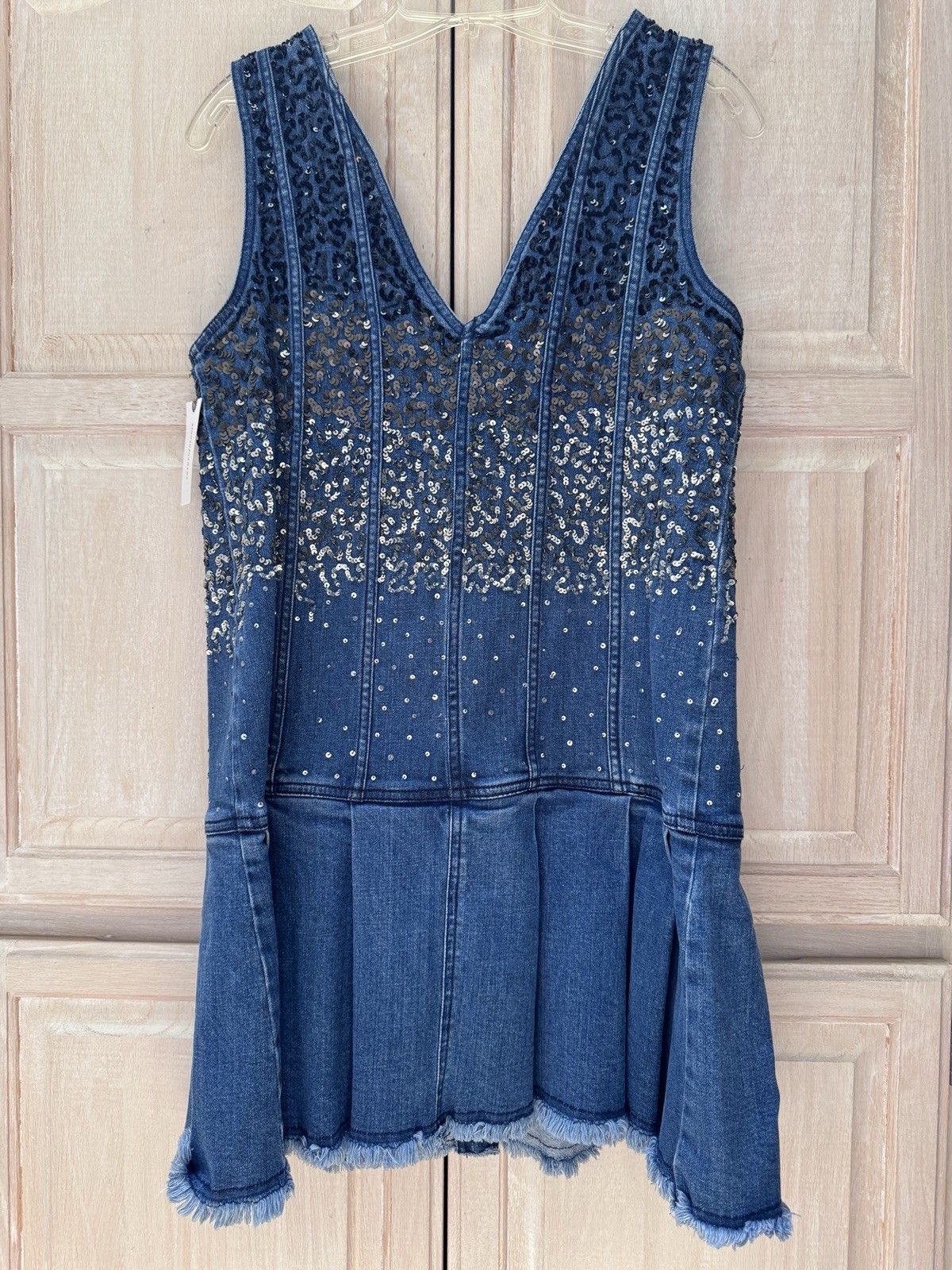 NWT Anthropologie Pilcro Sequin Sparkle Denim Button Front MinI Dress Size Small