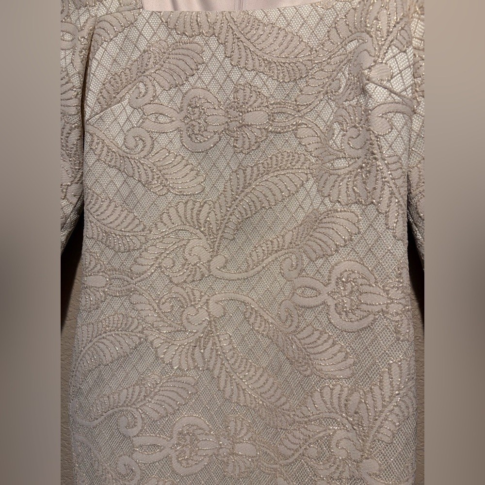 Badgley Mischka Stunning Cream Long Sleeve Dress with Gold Accent Detail Sz 6