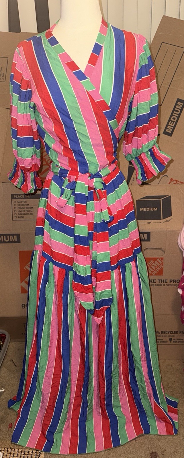 Find & Feather Galaxy Colorblock Stopped Red Pink Green Blue maxi Wrap Dress LG