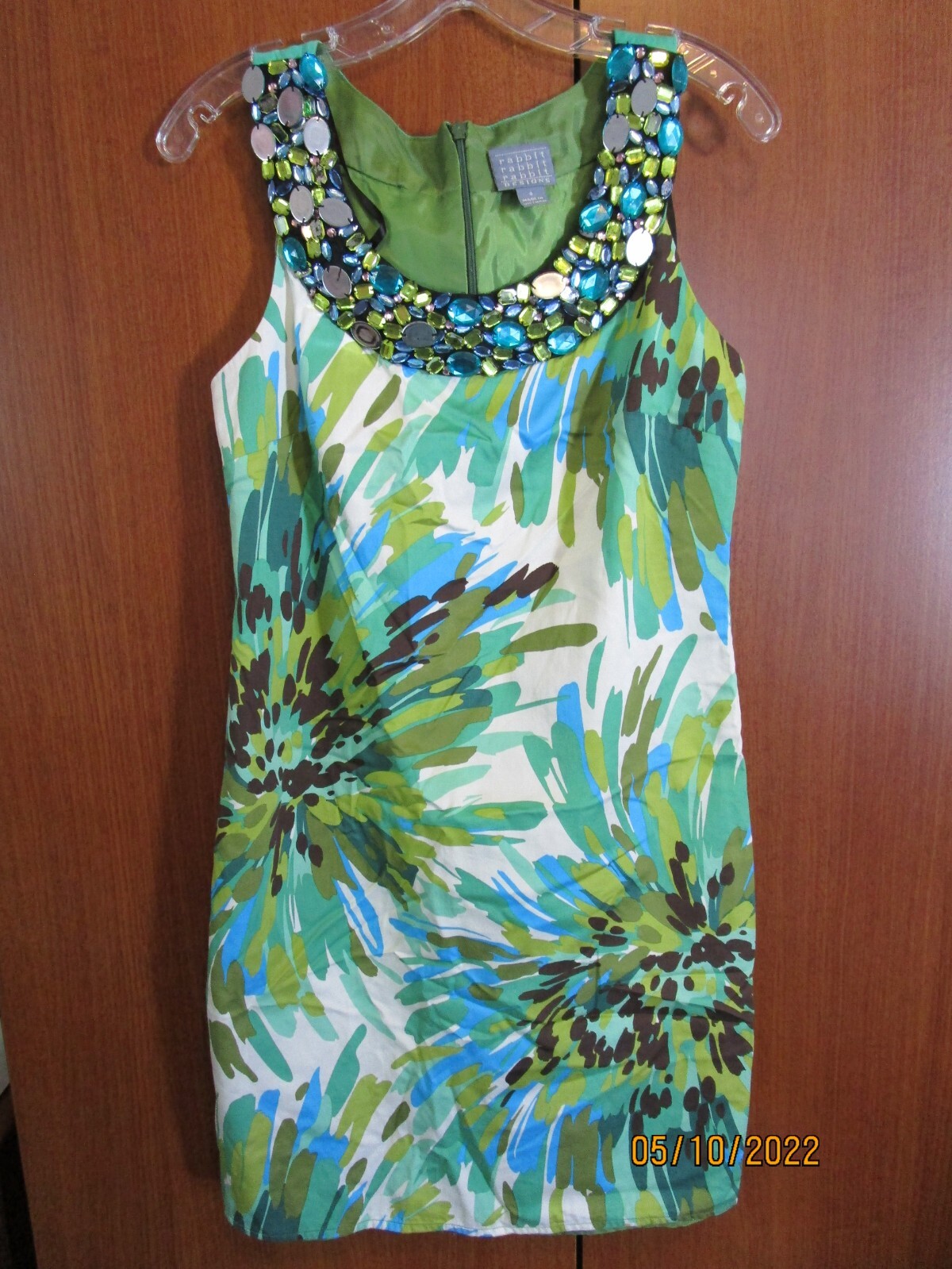 Rabbit Rabbit Rabbit Beaded Dress Sz 6 Cotton Polyester Bust 34 Length 32 in