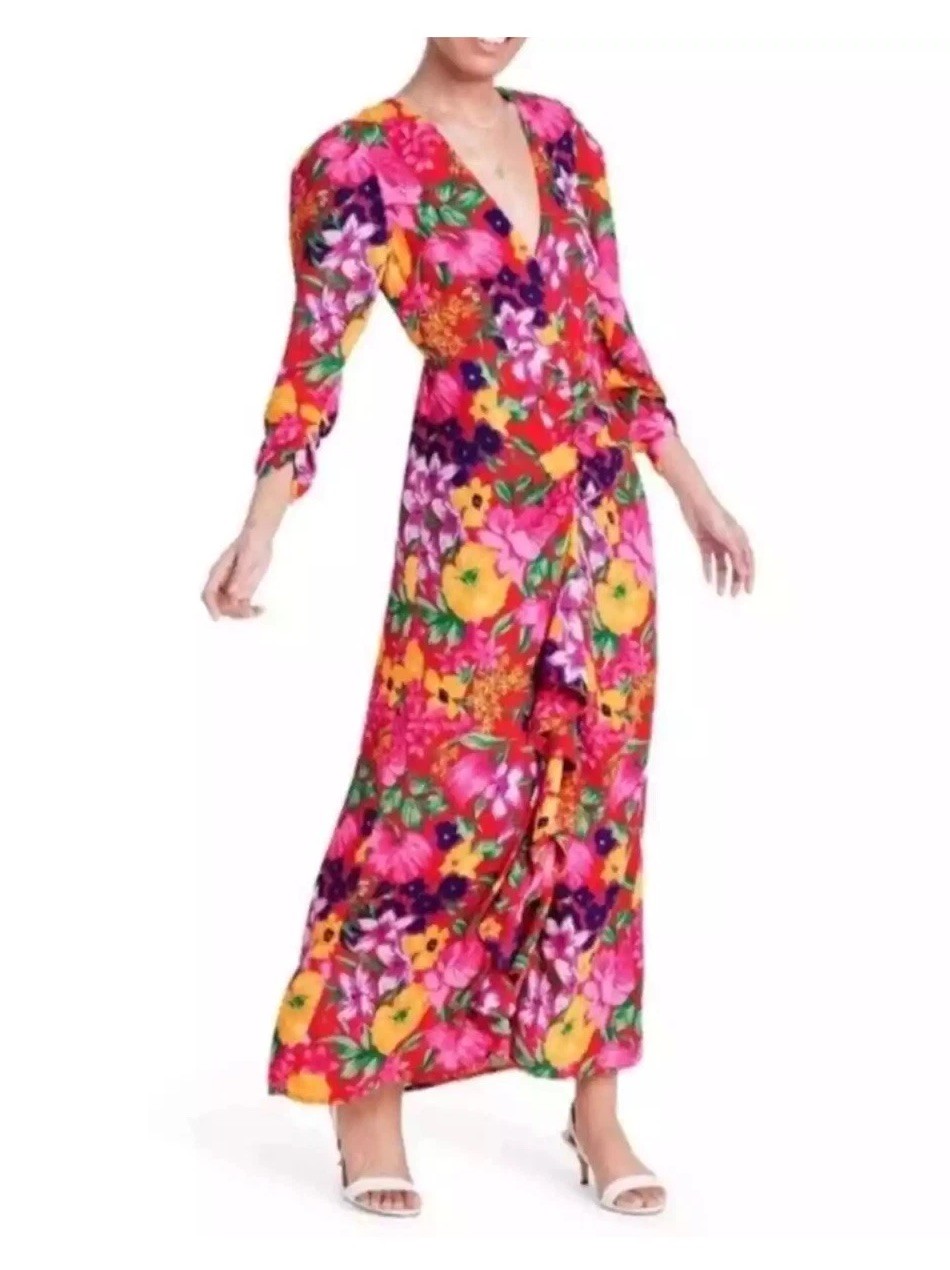 RIXO for Target Women’s Pink Floral Tropic Open Back Dress Long Maxi Size 2 EUC
